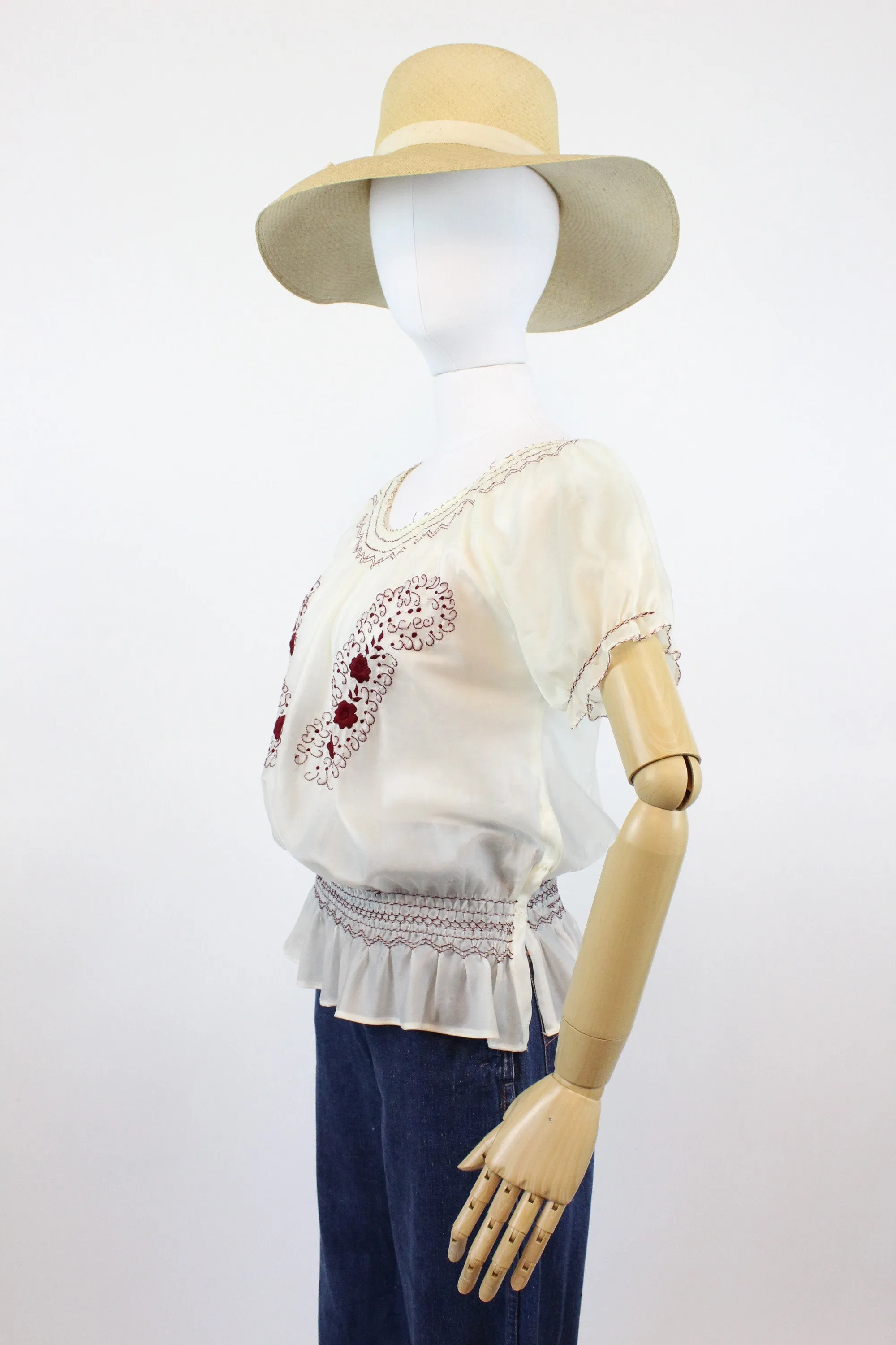 1940s rayon embroidered hungarian blouse small medium | new spring summer