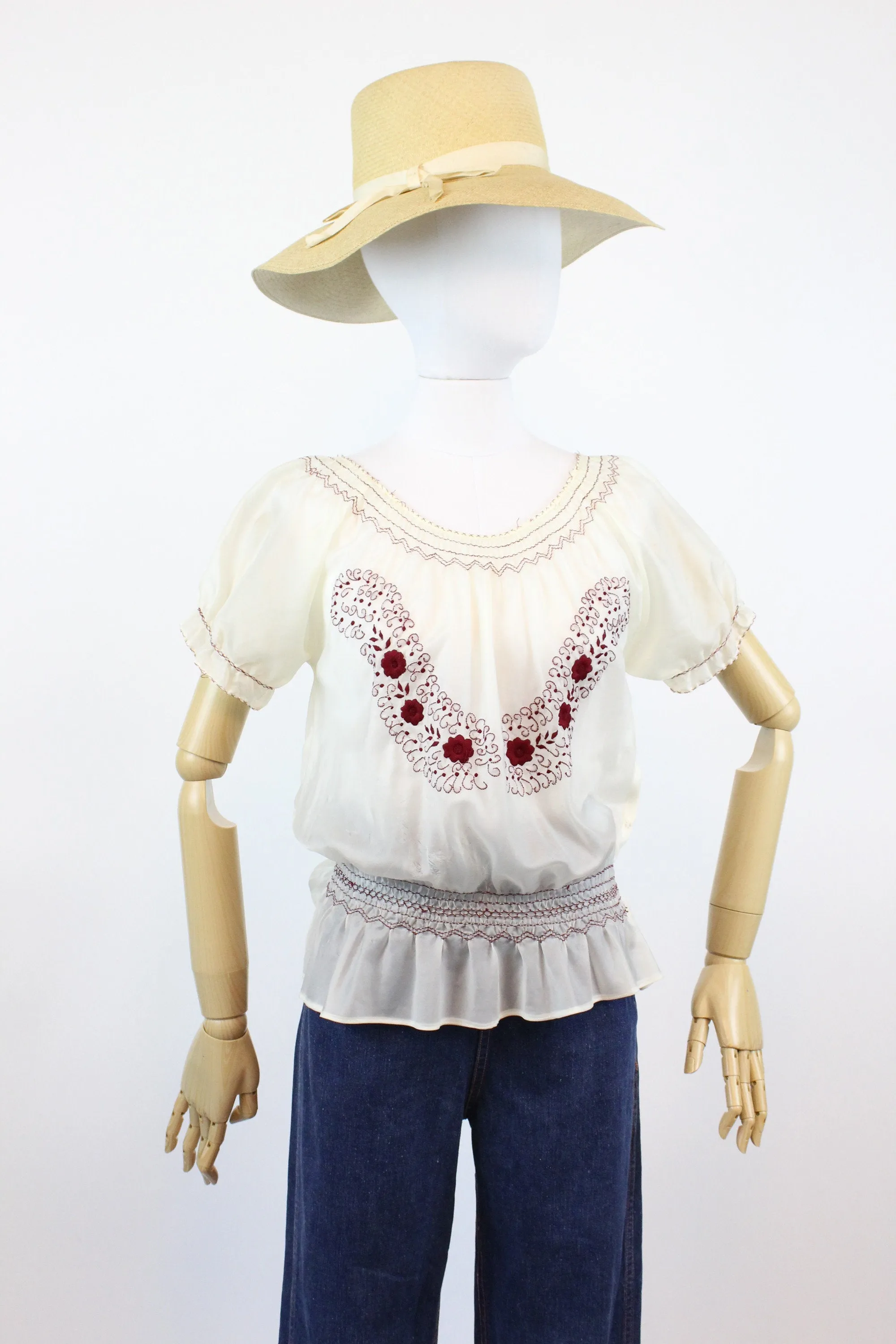 1940s rayon embroidered hungarian blouse small medium | new spring summer