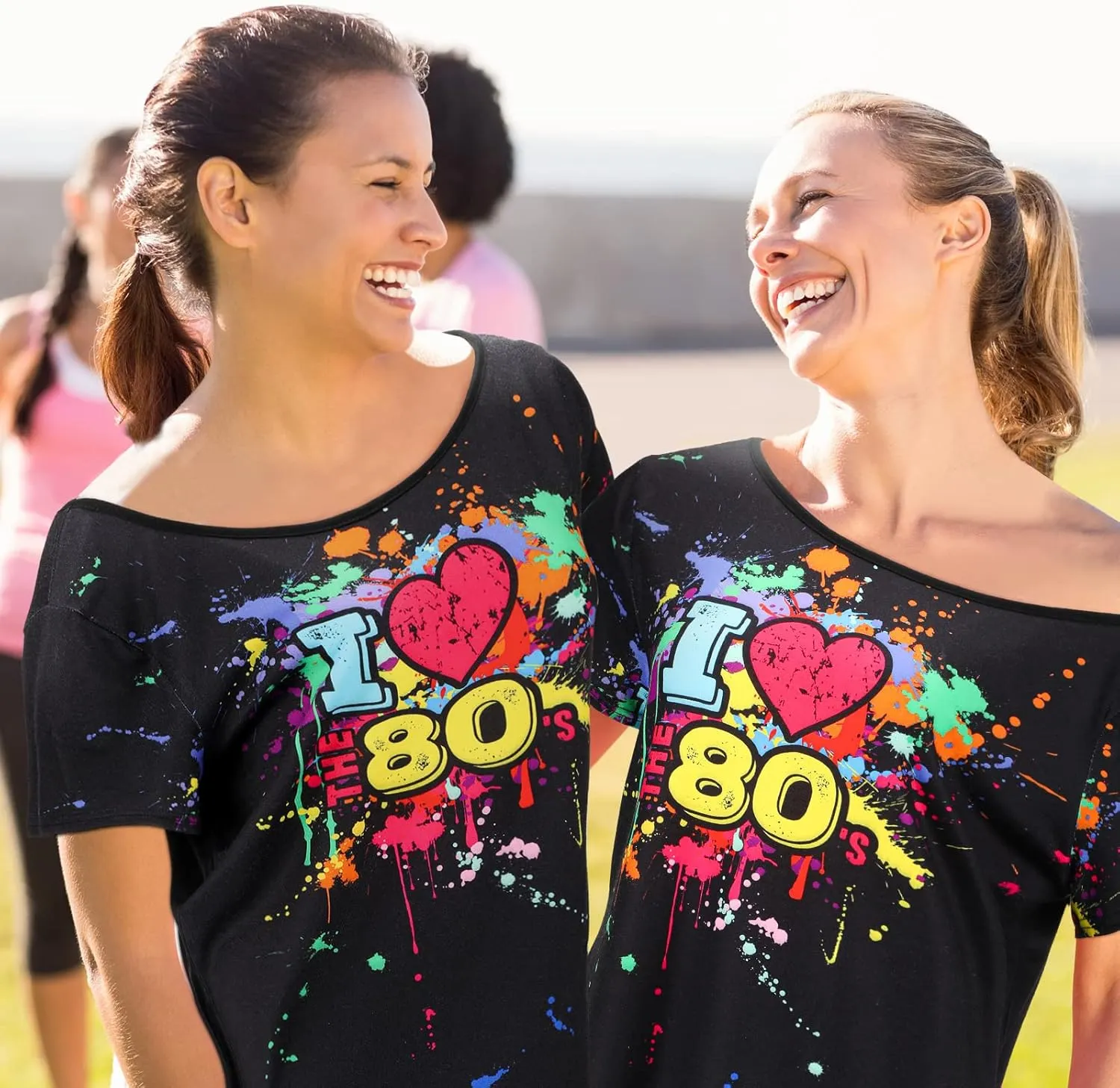80s Outfit for Women Plus Size I Love The 80's Costumes 80s Off Shoulder T-Shirt Tops Neon Clothes Oversized