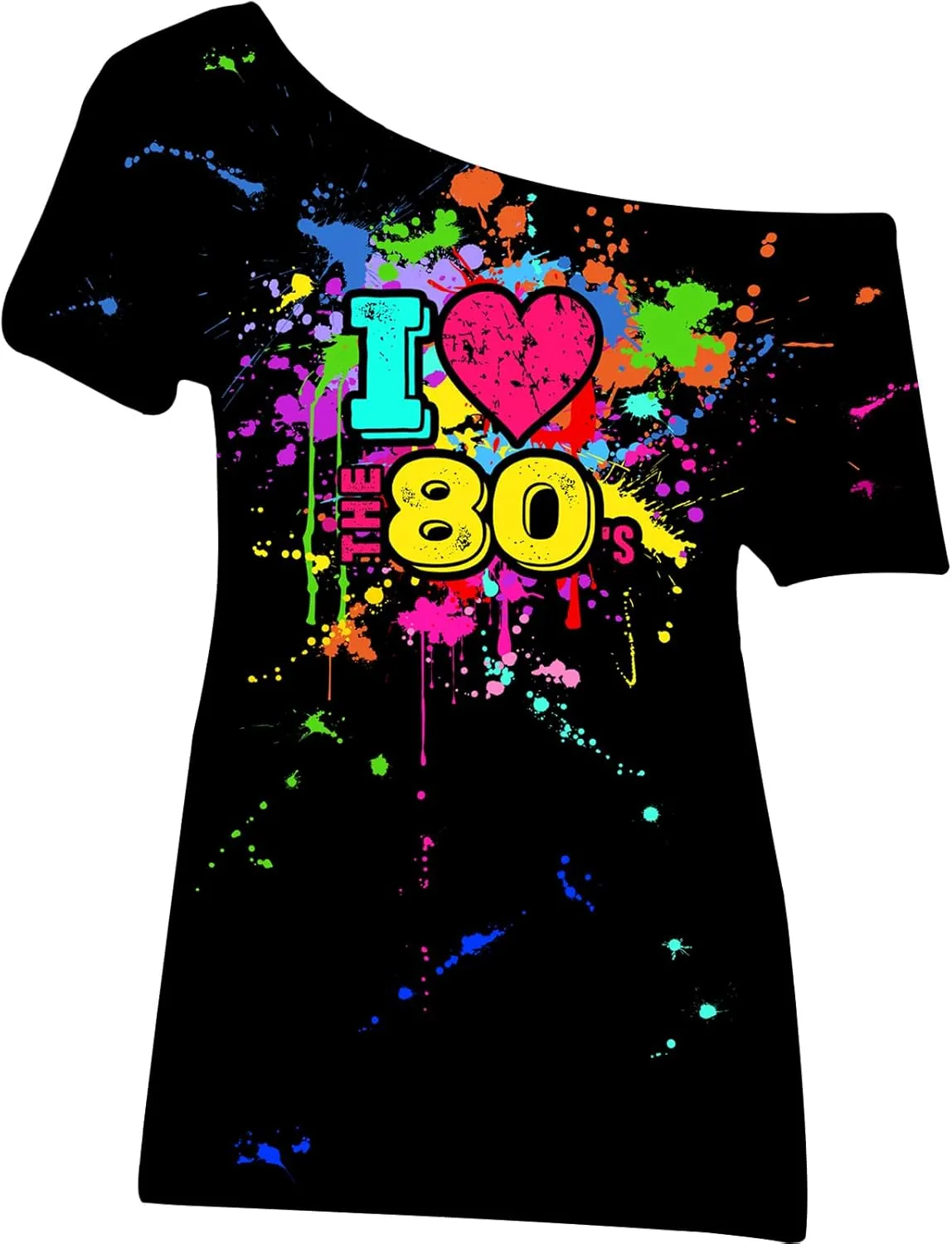 80s Outfit for Women Plus Size I Love The 80's Costumes 80s Off Shoulder T-Shirt Tops Neon Clothes Oversized