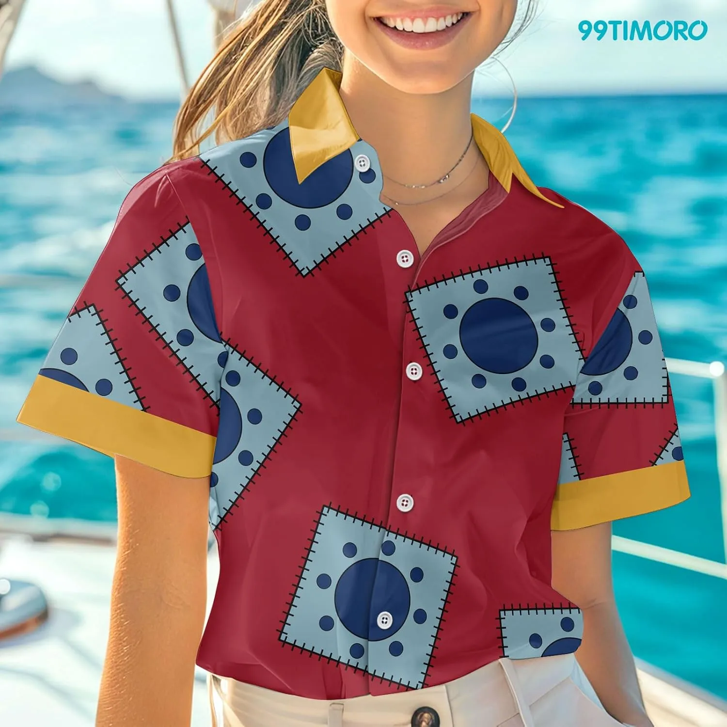 99TIMORO Game Character Hawaiian Shirt, Anime Movie Short Sleeve, Funny Print Button Down Top