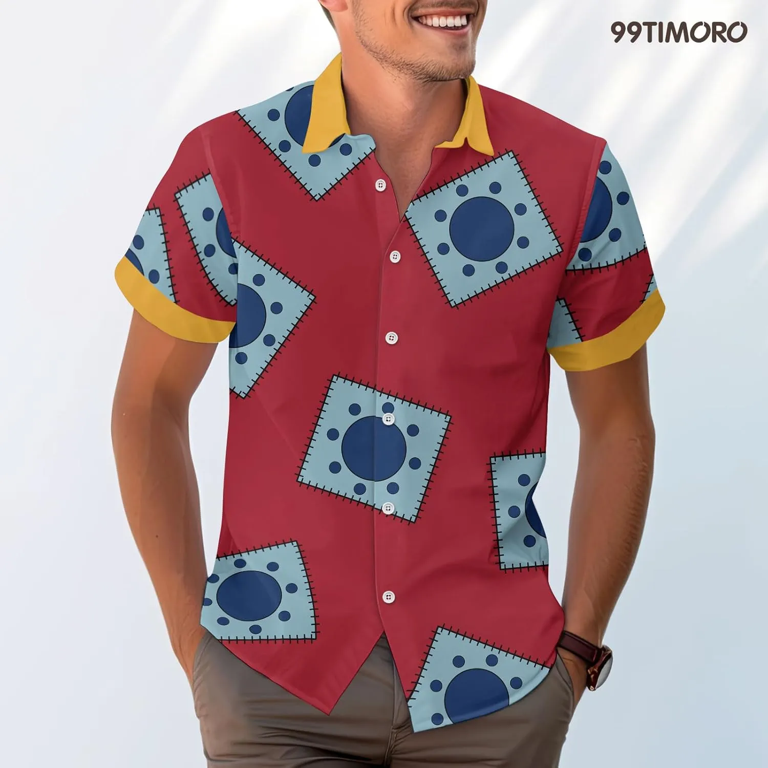 99TIMORO Game Character Hawaiian Shirt, Anime Movie Short Sleeve, Funny Print Button Down Top