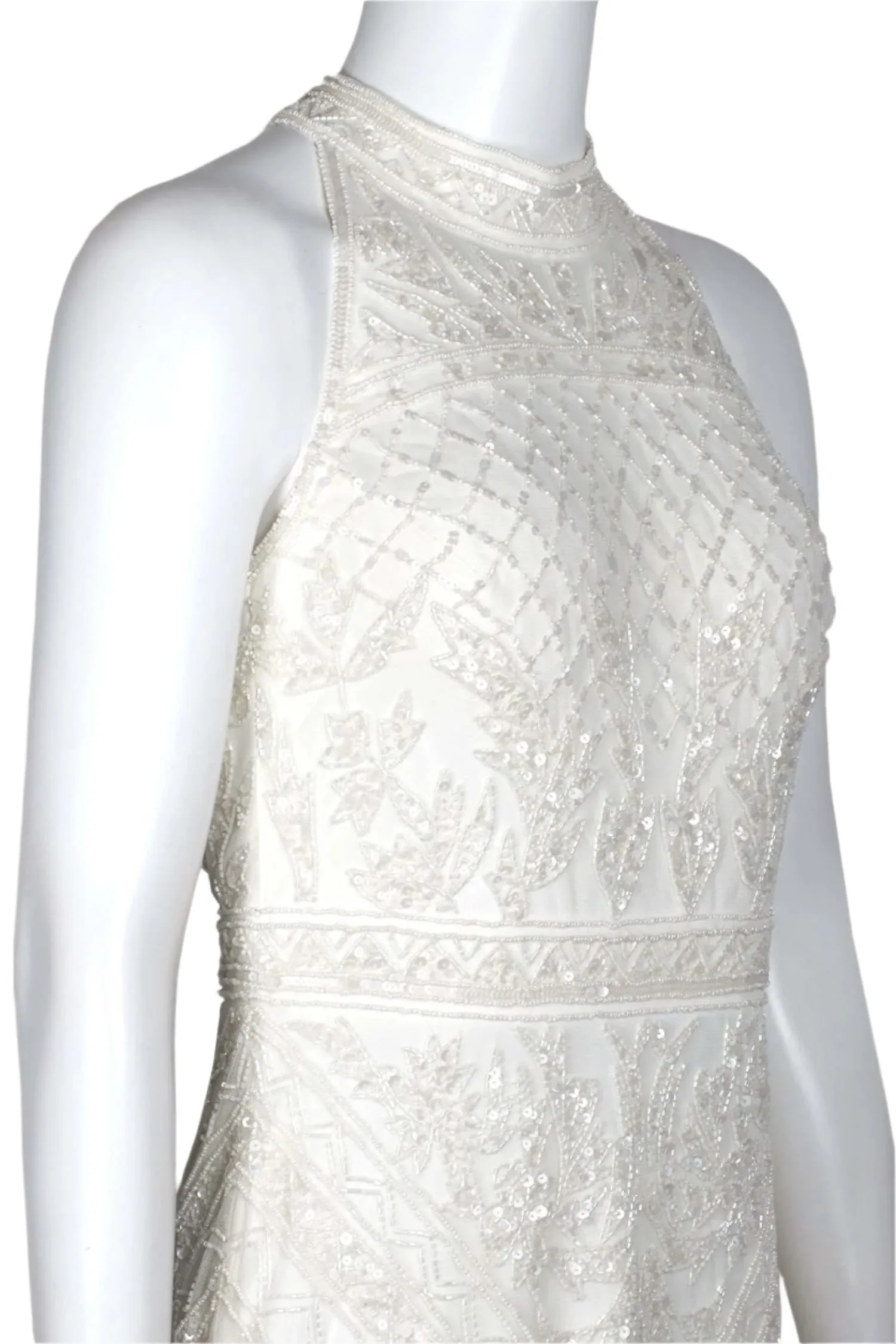Adrianna Papell Halter Neck Racer Back Slit Back Embellished Mesh Gown