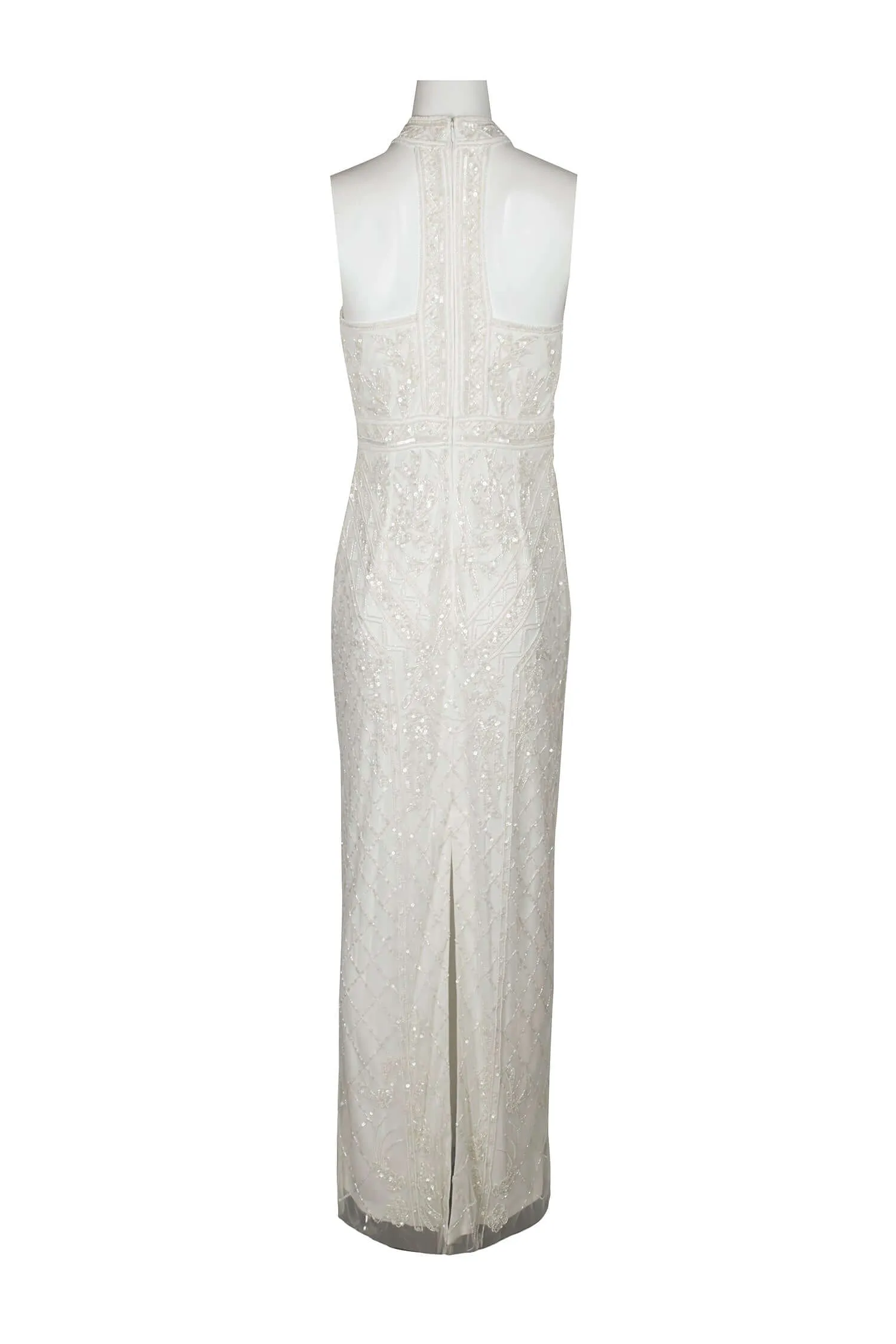 Adrianna Papell Halter Neck Racer Back Slit Back Embellished Mesh Gown