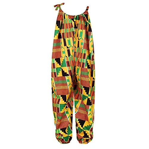 Afrikan Boho Print Jumsuits Bohemian Outfits with Adjustable Shoulder Strap for Little Kids