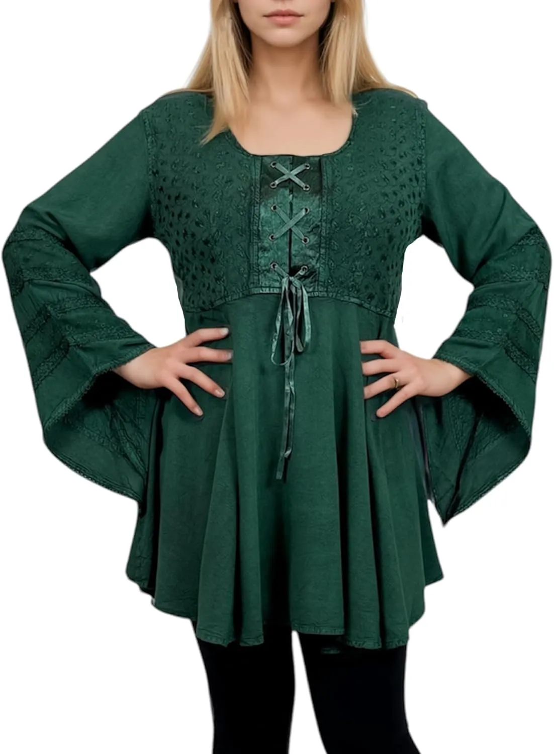 Agan Traders 2025 Summer Bell Sleeve Empire Waist Corset Embroidered Tops, Boho Medieval Renaissance Tunic Women's Blouses