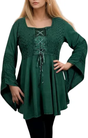 Agan Traders 2025 Summer Bell Sleeve Empire Waist Corset Embroidered Tops, Boho Medieval Renaissance Tunic Women's Blouses