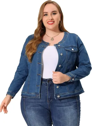Agnes Orinda Denim Jacket for Women Plus Size Collarless Long Sleeve Button Down Jean Jacket 2025 Western Outfit