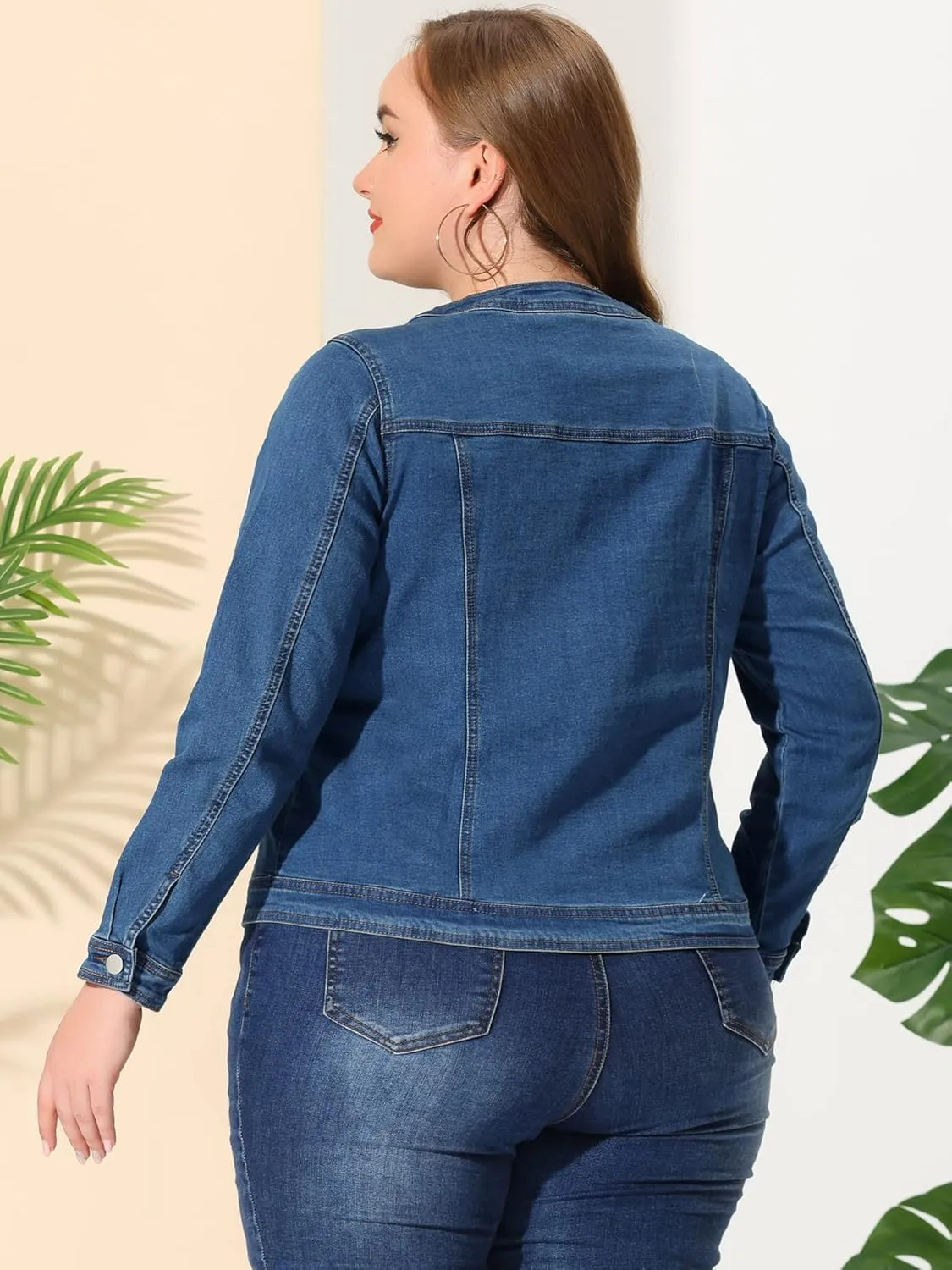 Agnes Orinda Denim Jacket for Women Plus Size Collarless Long Sleeve Button Down Jean Jacket 2025 Western Outfit
