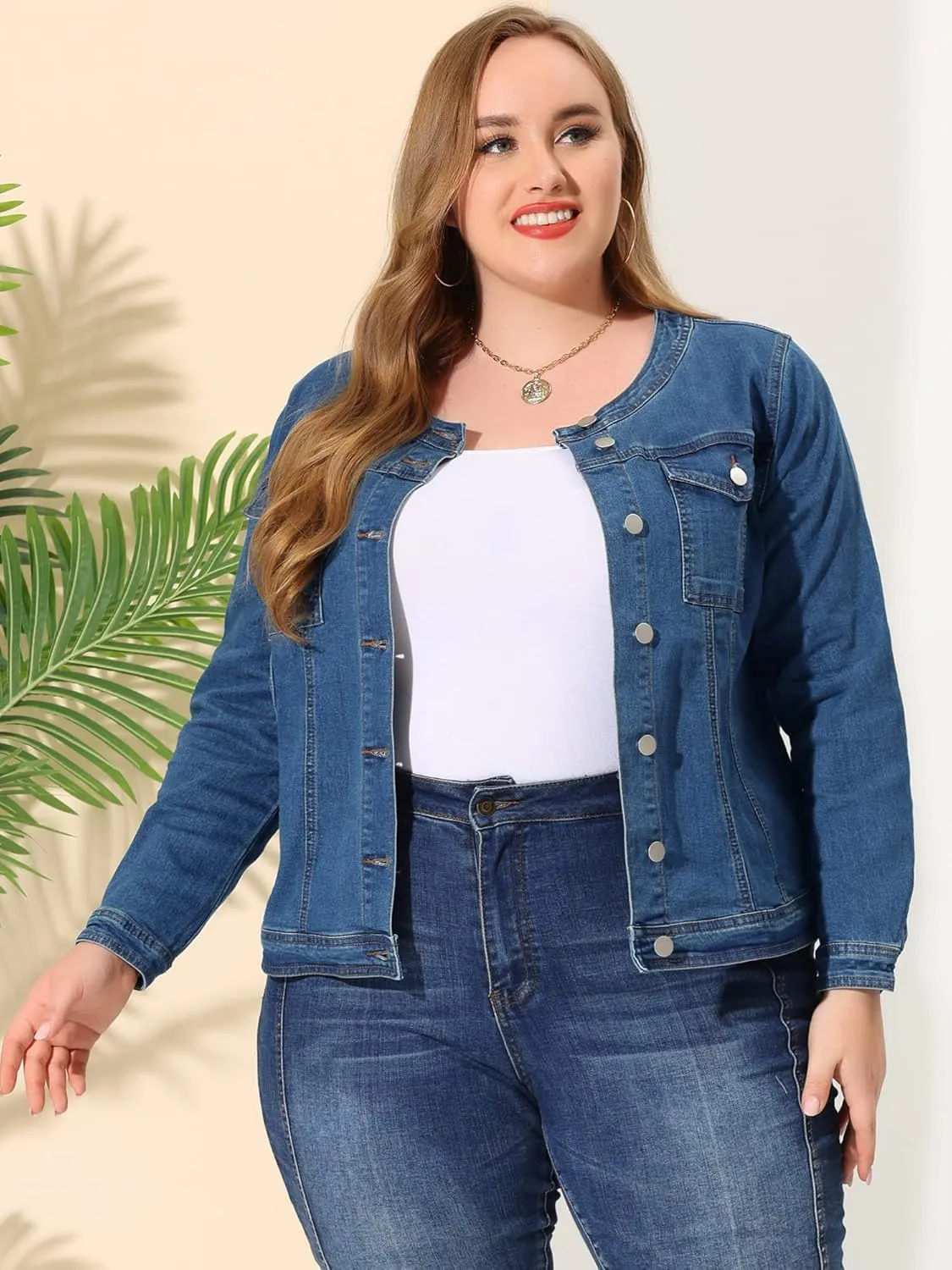 Agnes Orinda Denim Jacket for Women Plus Size Collarless Long Sleeve Button Down Jean Jacket 2025 Western Outfit