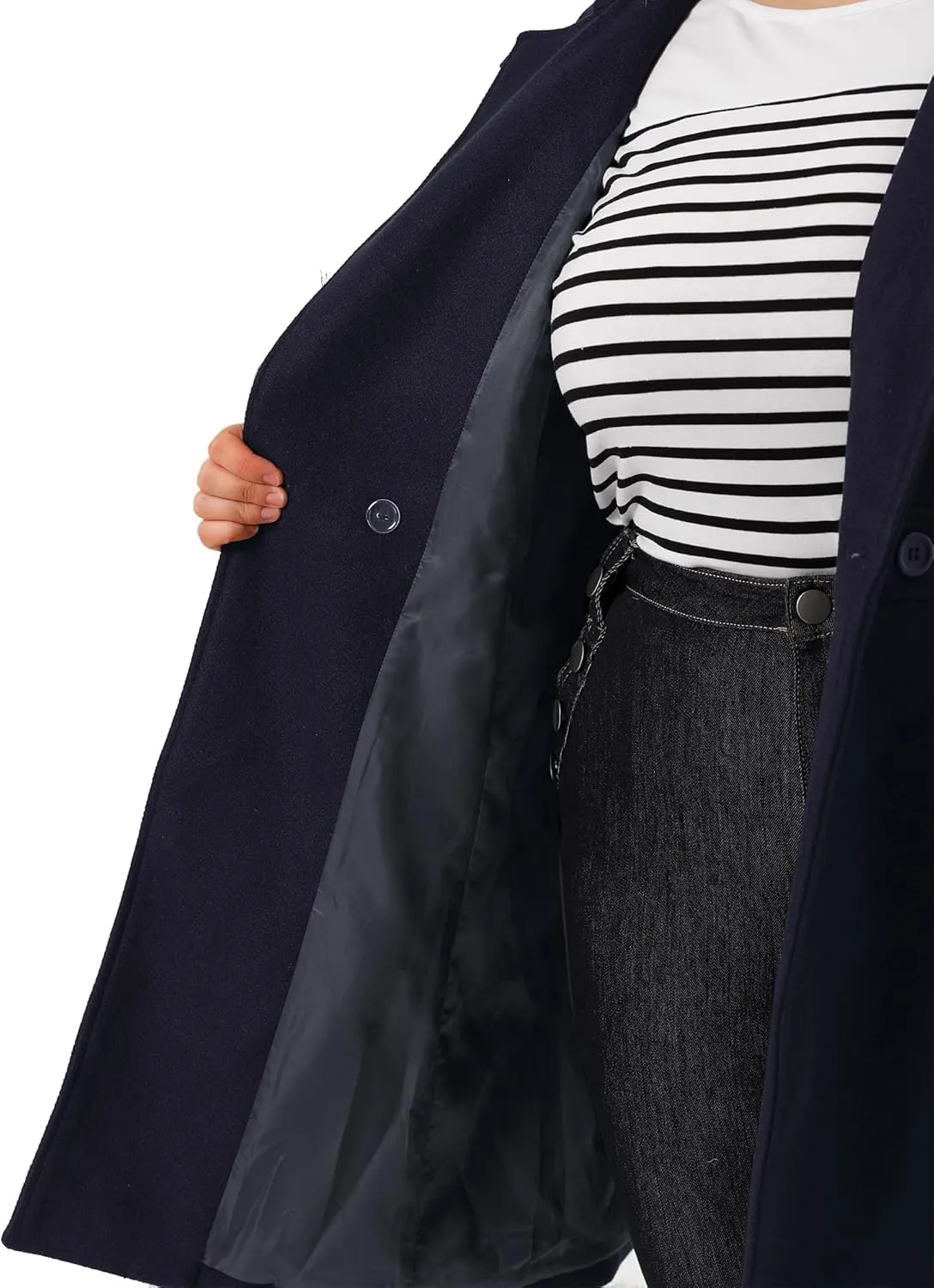 Agnes Orinda Plus Size Peacoat for Women Winter Notched Lapel Single Breasted Elegant Long Trench Coats Jacket