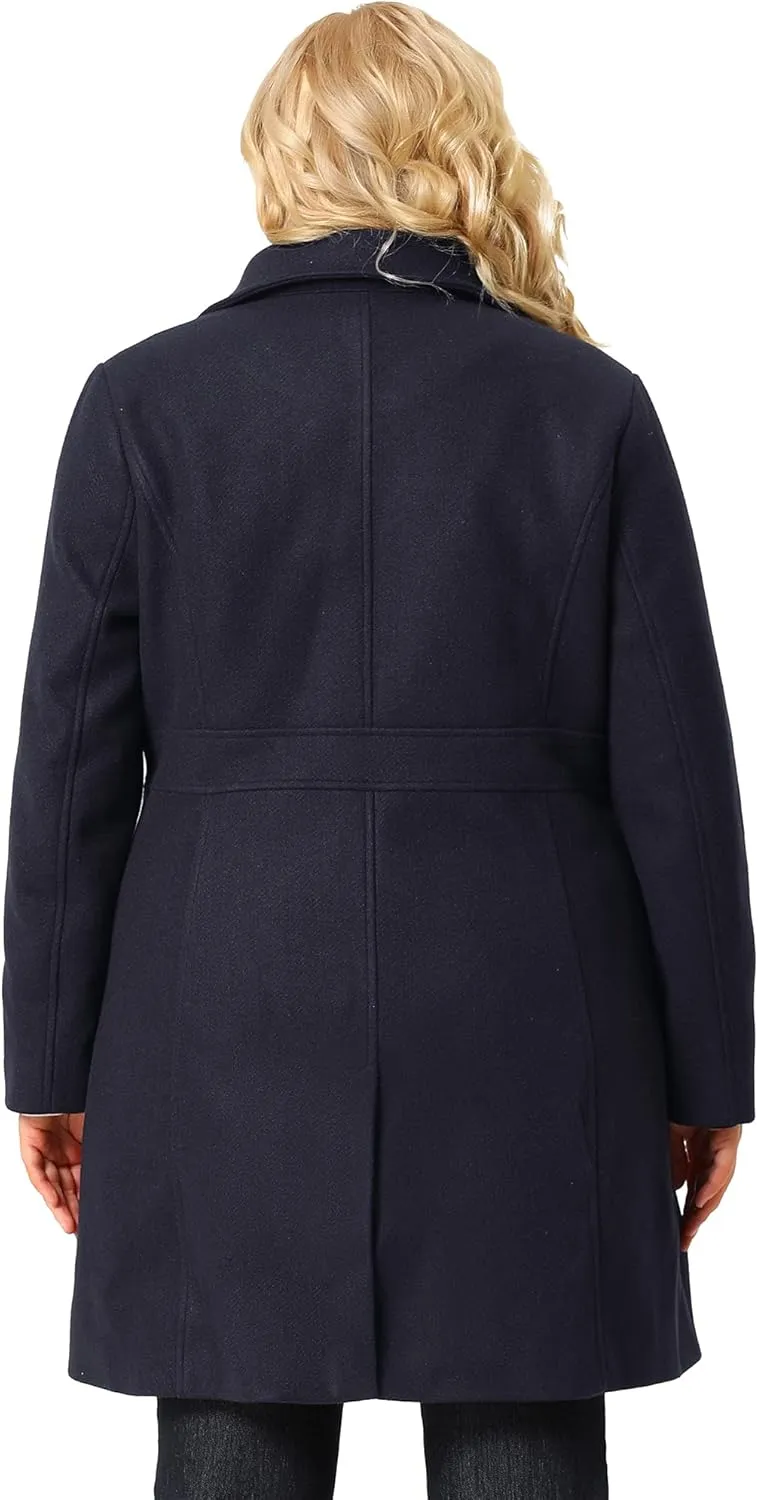 Agnes Orinda Plus Size Peacoat for Women Winter Notched Lapel Single Breasted Elegant Long Trench Coats Jacket