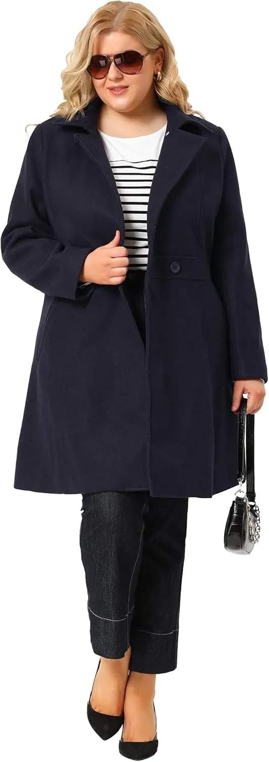 Agnes Orinda Plus Size Peacoat for Women Winter Notched Lapel Single Breasted Elegant Long Trench Coats Jacket