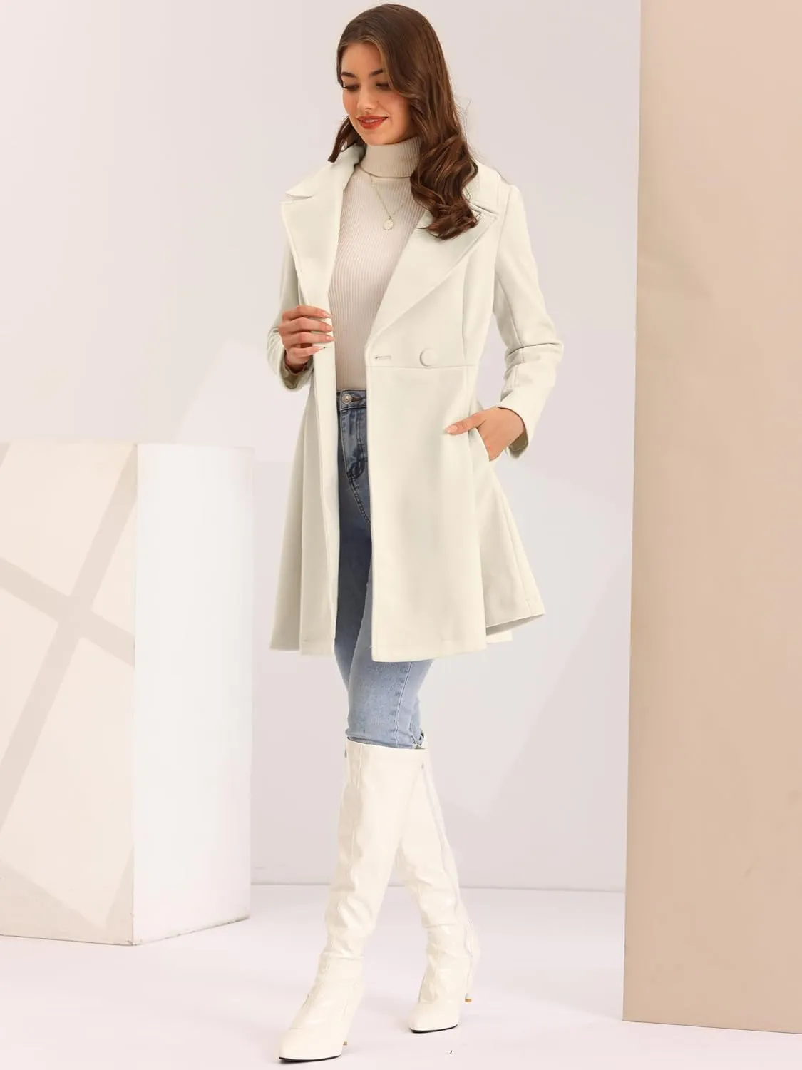 Allegra K Winter Peacoat for Women's Shawl Lapel Overcoat 2024 Single Breasted Belted Long Trench Coats