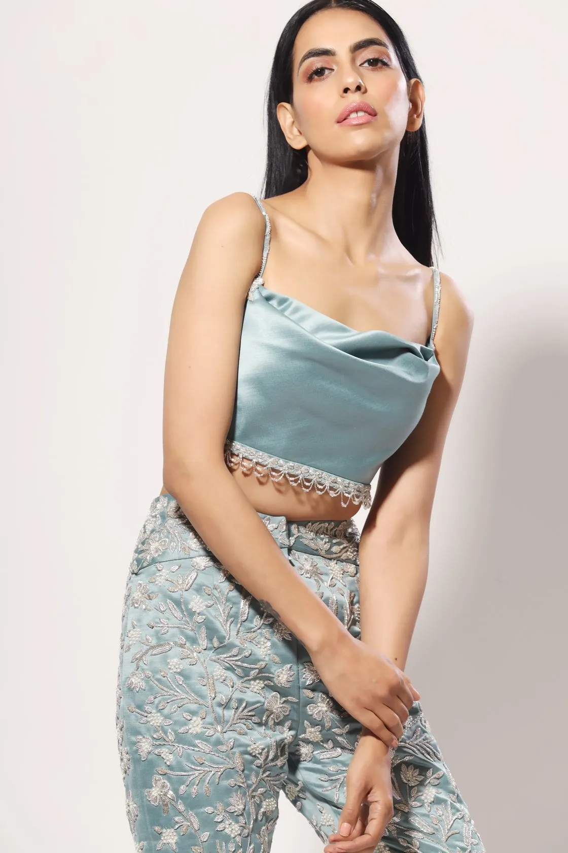 Aquamarine heavy embelished pant set