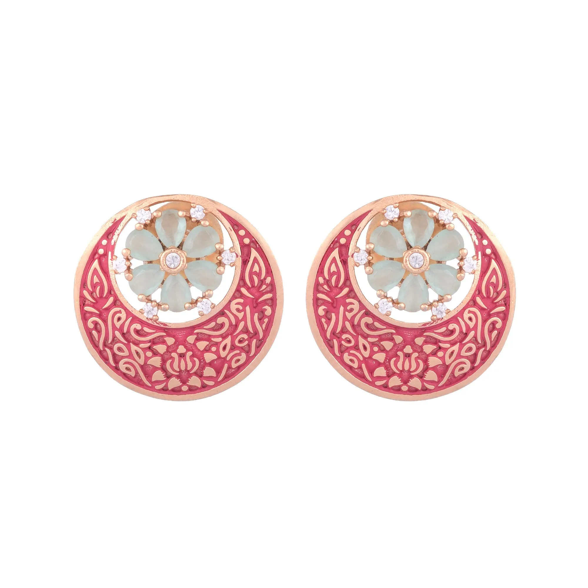 Beautiful Red Enamelled Studs Chandbali Stylesmall Earrings With Blue Diamond Embellishments for Women and Girls - Saraf RS Jewellery