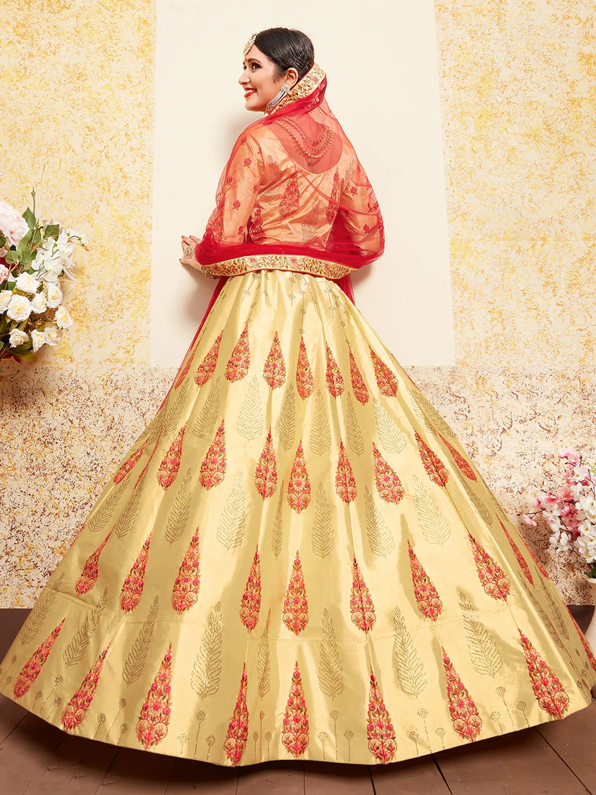 Beige Stunning Semi Stitched Lehenga With Unstitched Blouse