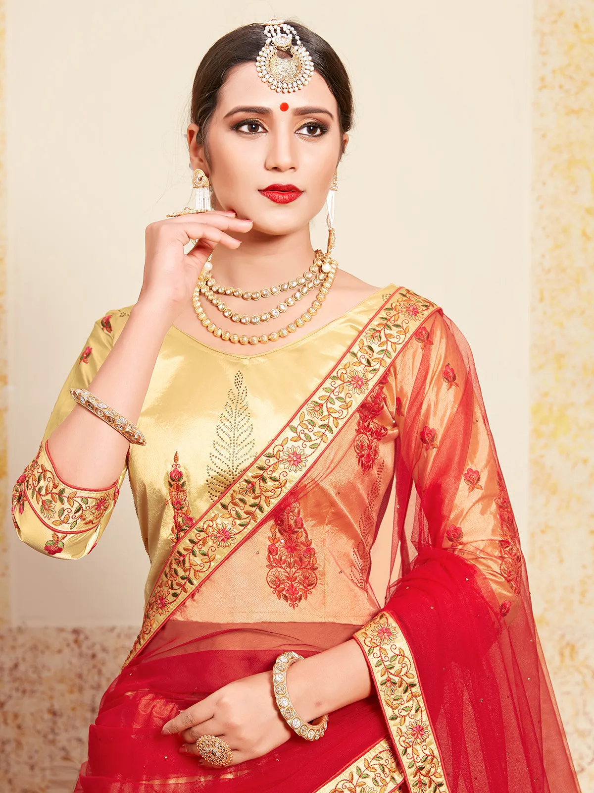 Beige Stunning Semi Stitched Lehenga With Unstitched Blouse