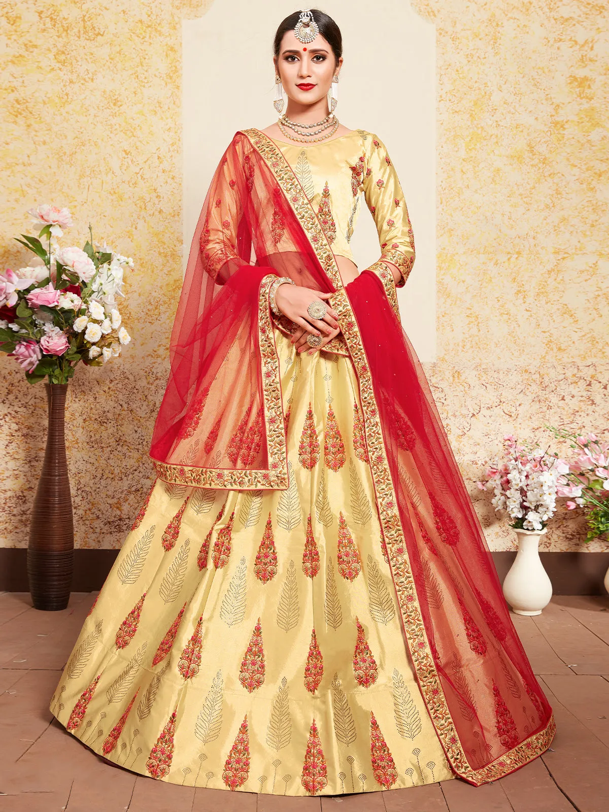 Beige Stunning Semi Stitched Lehenga With Unstitched Blouse