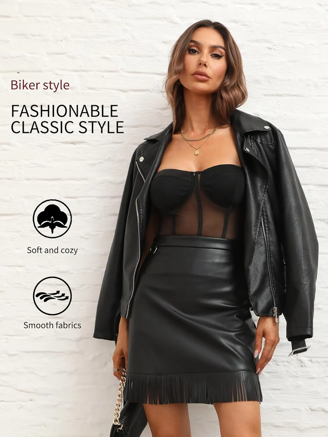 Bellivera Women's Faux Leather Casual Jacket 2025 Spring Trendy Motorcycle Outfits Lightweight Classic Coat
