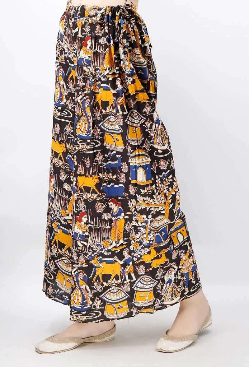 Black And Mustard Kalamkari Cotton Palazzo