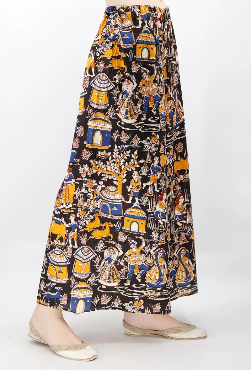 Black And Mustard Kalamkari Cotton Palazzo