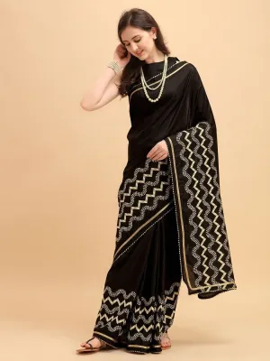 Black Chevron Embroidered Saree with Blouse