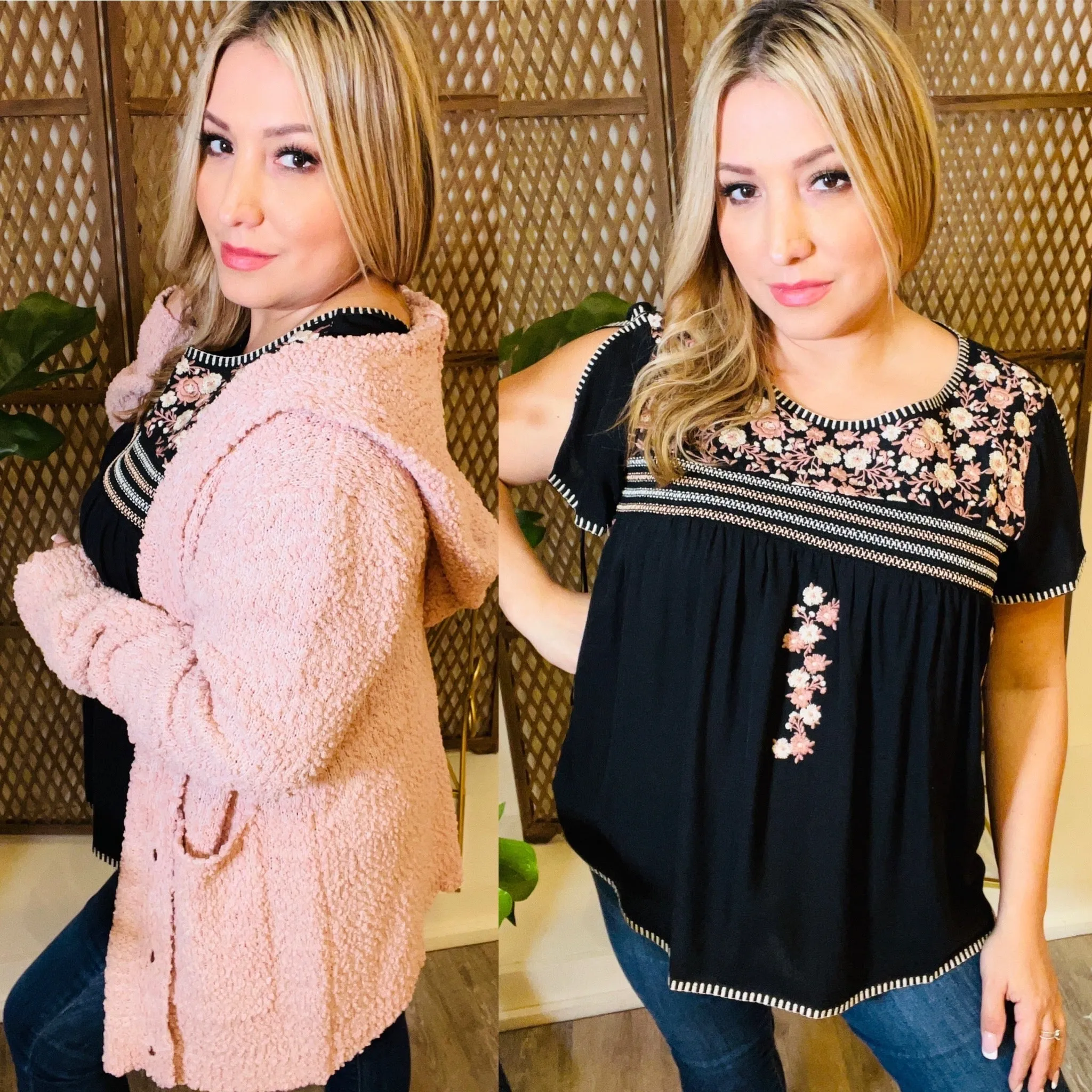 BLACK DAINTY FLORAL EMBROIDERY TOP