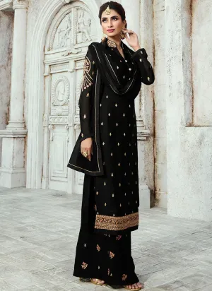 Black Embroidered Georgette Palazzo Suit