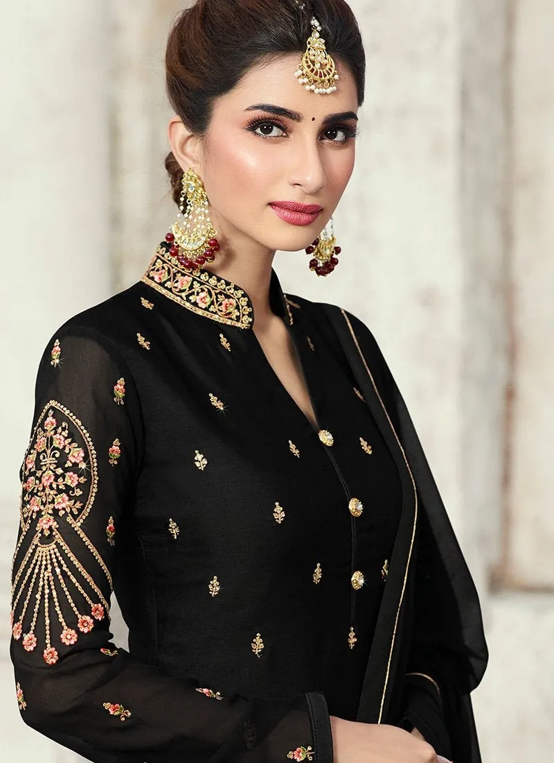 Black Embroidered Georgette Palazzo Suit