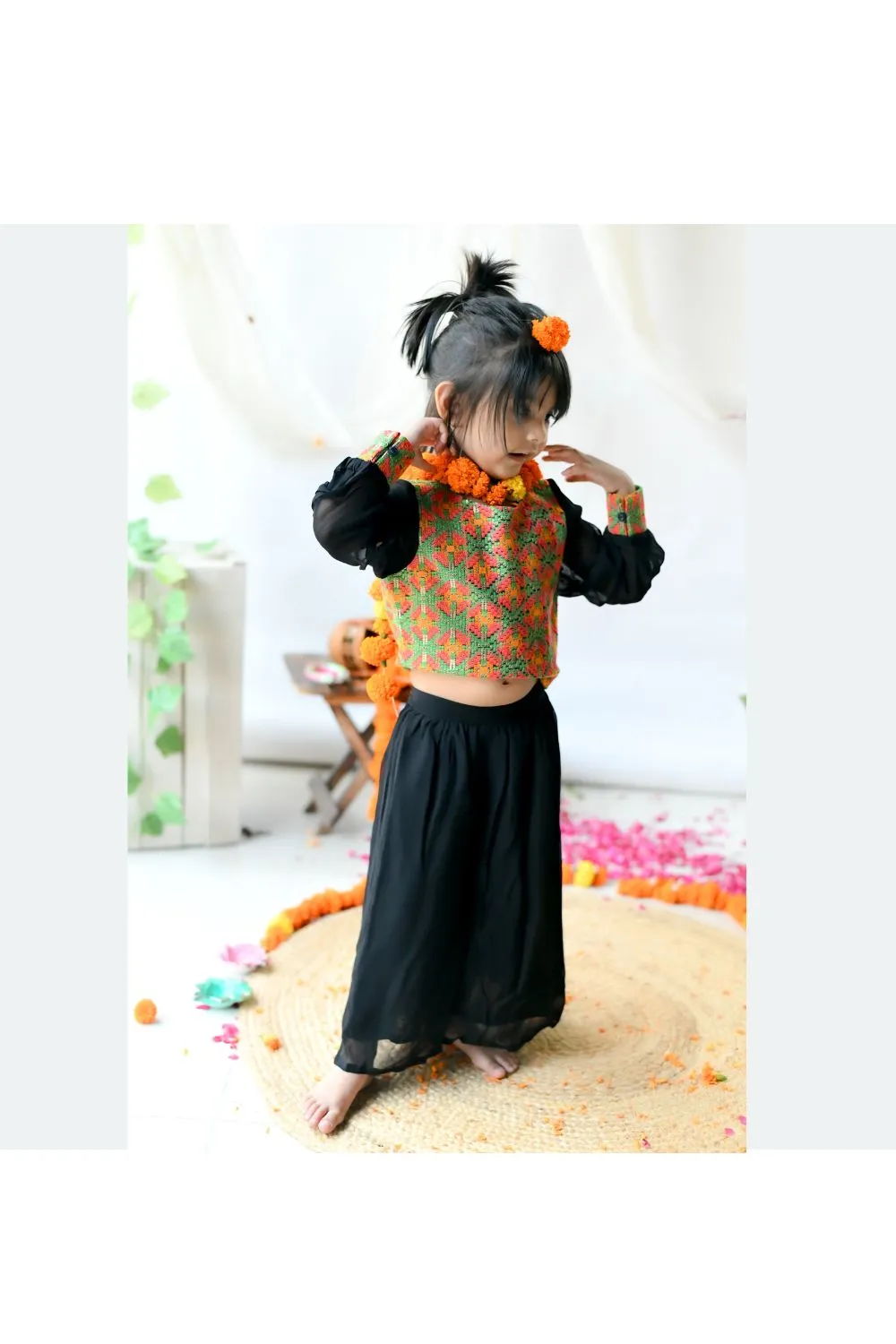 Black Embroidered Top With Georgette Palazzo Set