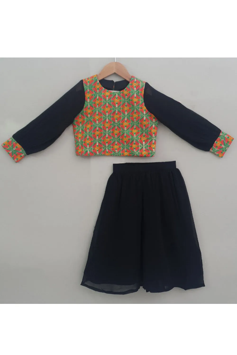 Black Embroidered Top With Georgette Palazzo Set
