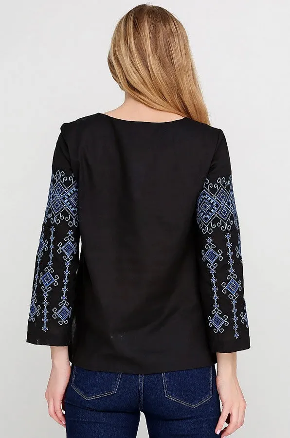 Black Linen Embroidered Blouse “Orysia”