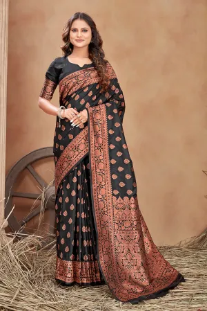 Black woven banarasi silk traditional saree