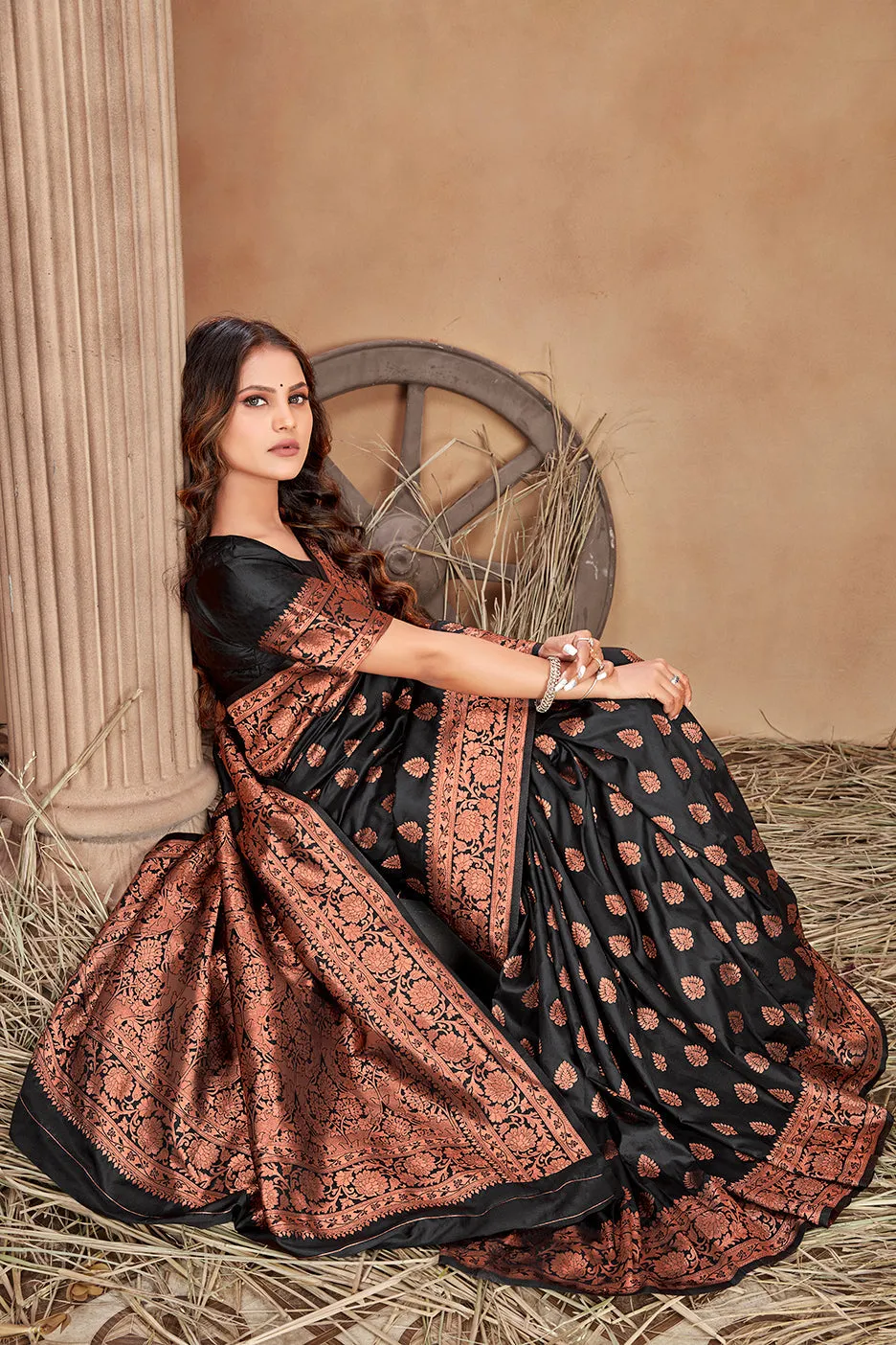 Black woven banarasi silk traditional saree