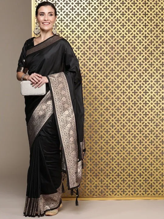 Black Zari Silk Blend Saree