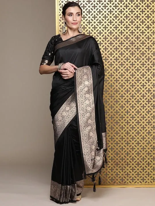 Black Zari Silk Blend Saree