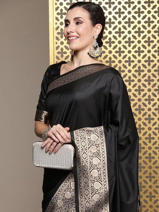 Black Zari Silk Blend Saree