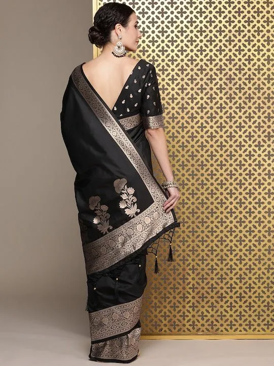 Black Zari Silk Blend Saree