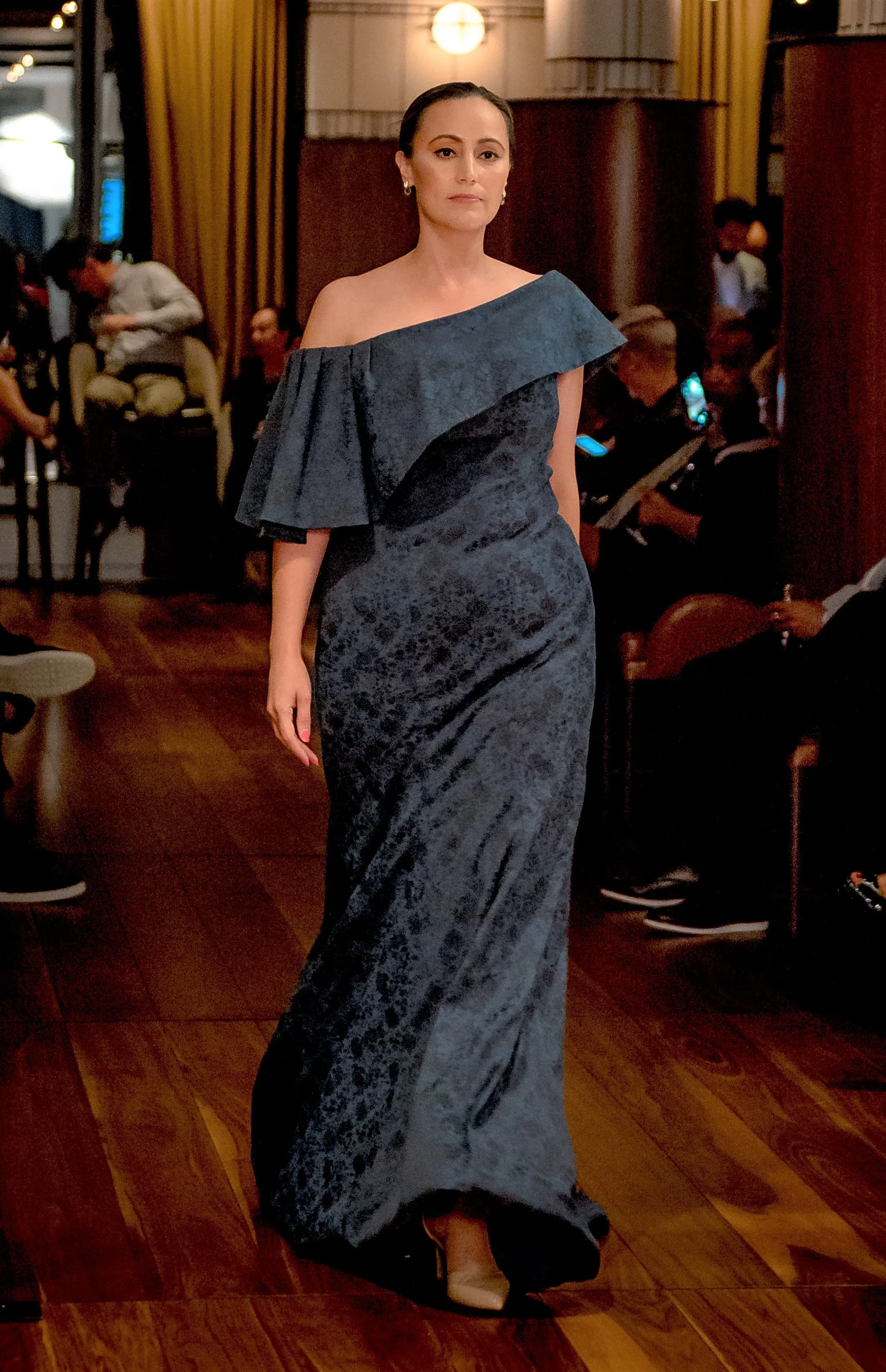 BLUE NIGHT Fit Flare Navy Jacquard Evening Gown
