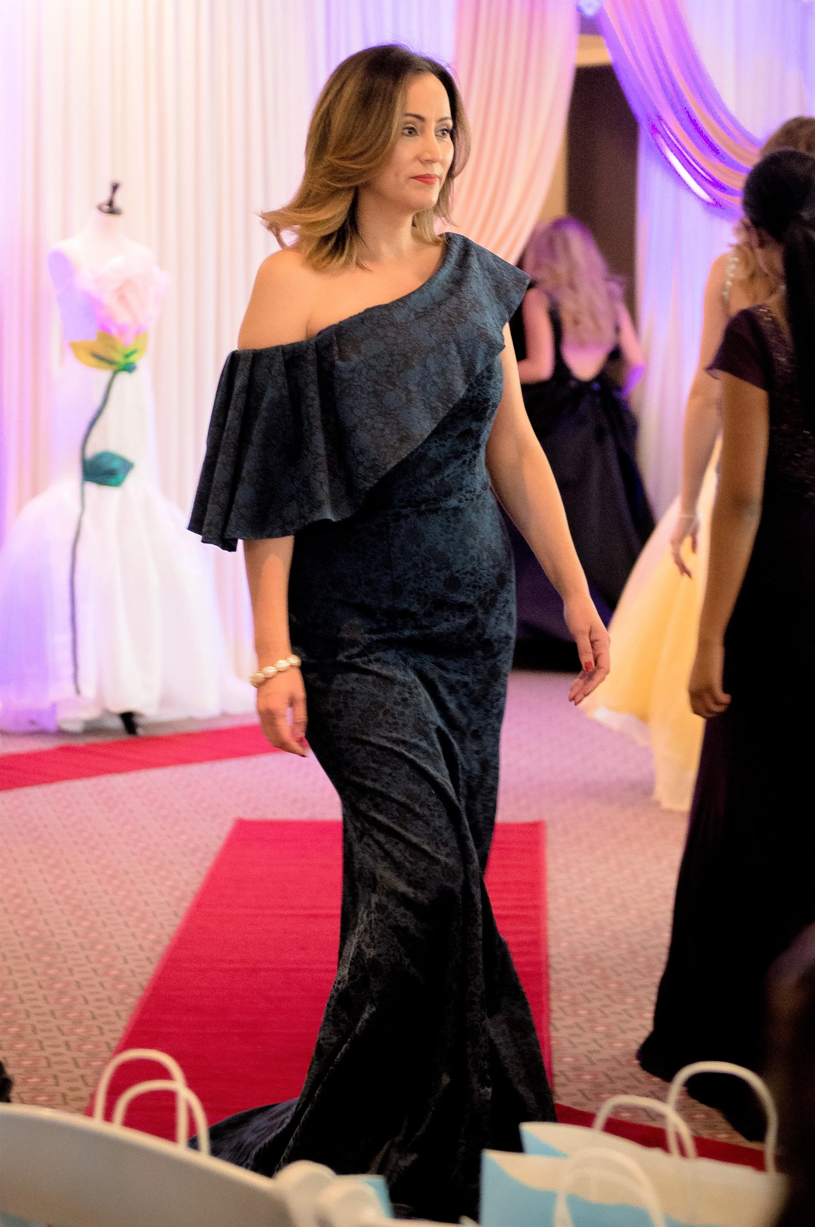 BLUE NIGHT Fit Flare Navy Jacquard Evening Gown
