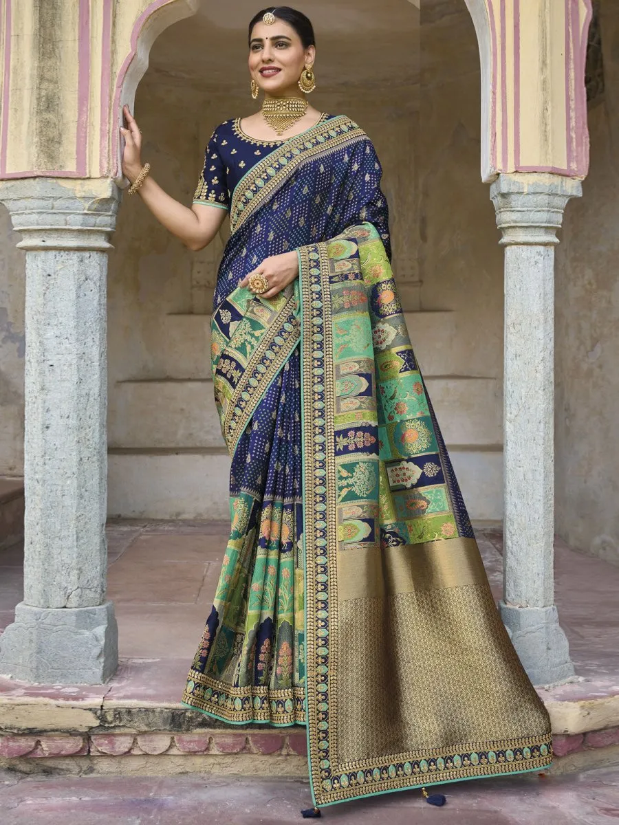 Blue Viscose Silk Traditional Saree