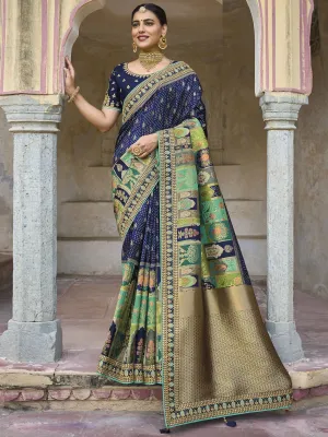 Blue Viscose Silk Traditional Saree