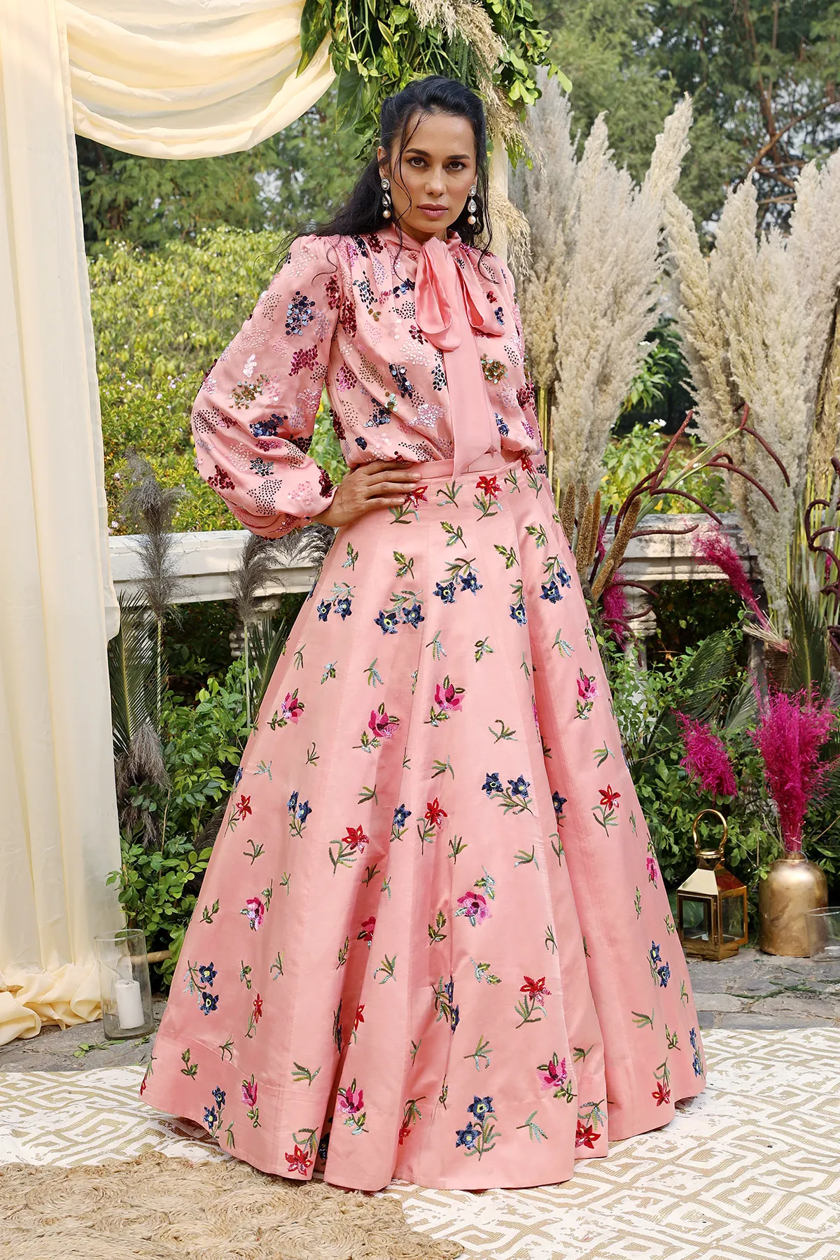 Blush heavy embroidered lehenga Set