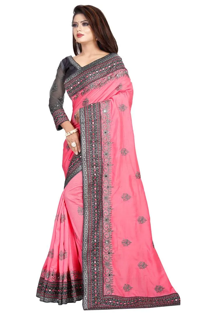 Bollywood Embroidered Silk Saree With Blouse Piece