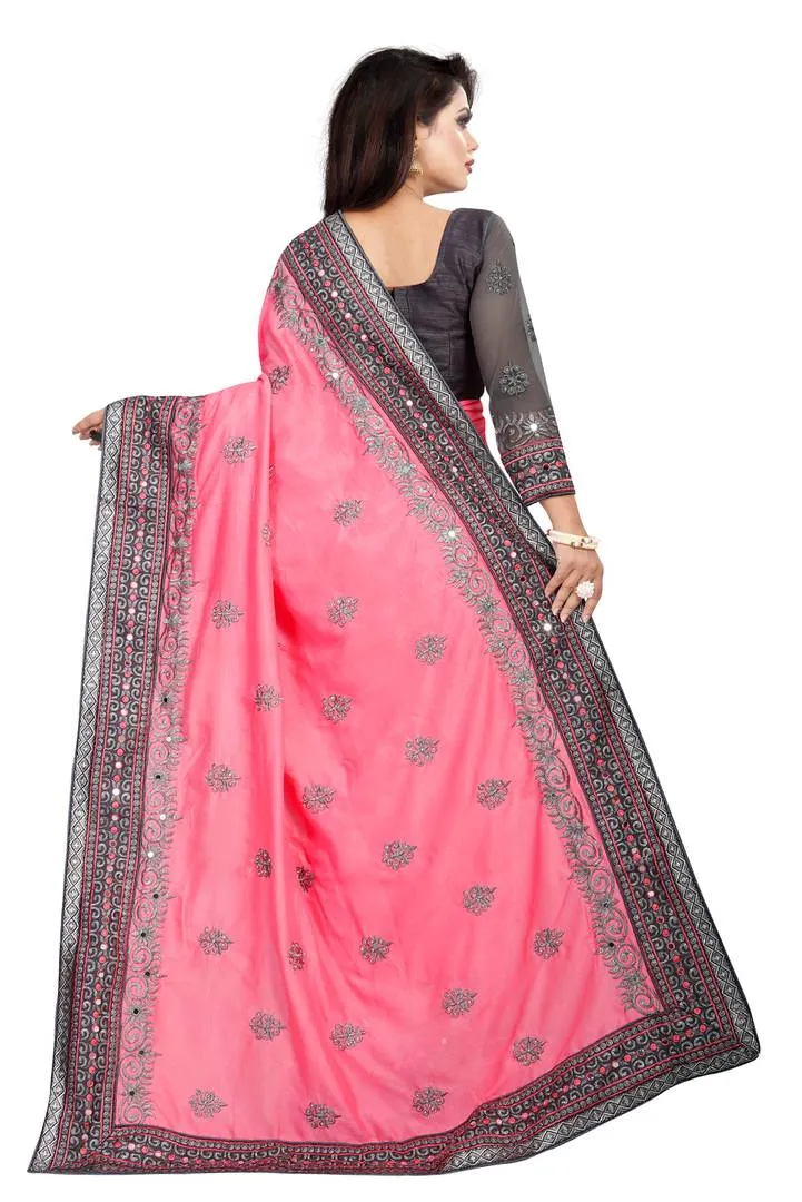 Bollywood Embroidered Silk Saree With Blouse Piece