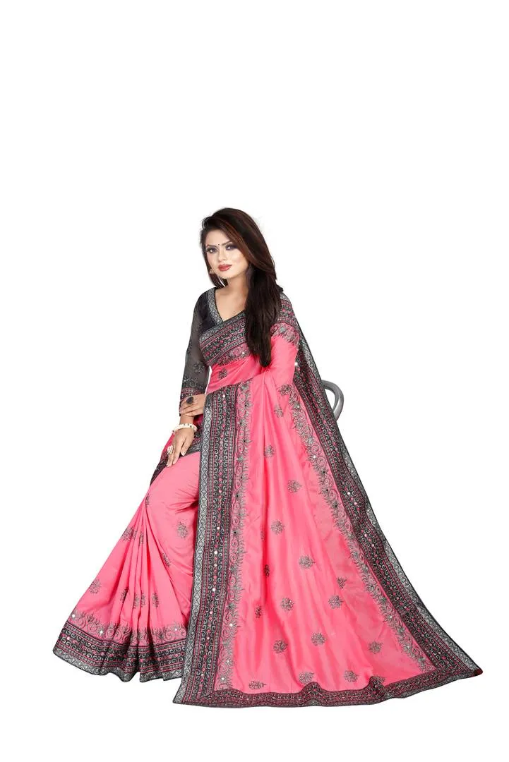Bollywood Embroidered Silk Saree With Blouse Piece