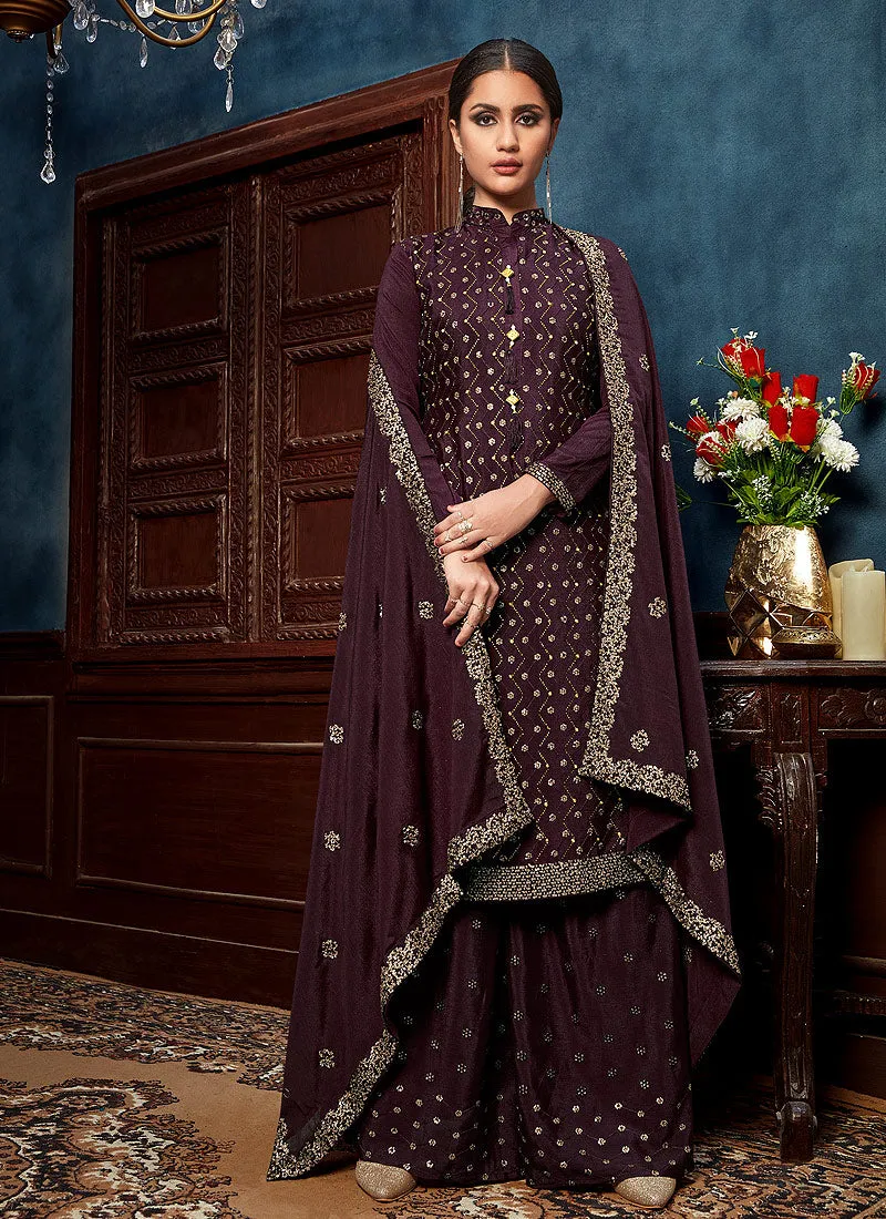 Burgundy Pakistani Palazzo Suit