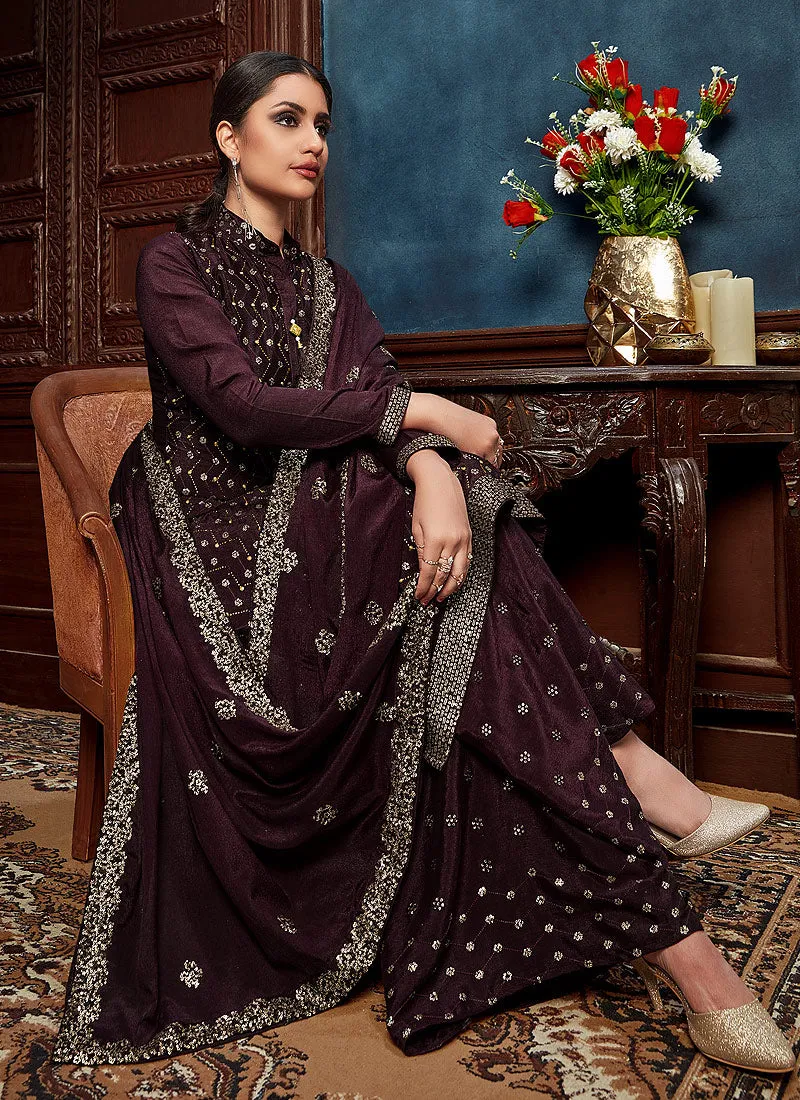 Burgundy Pakistani Palazzo Suit