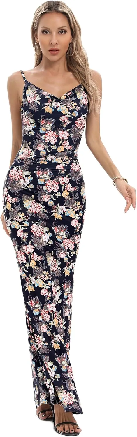 Capuffy Women Drape Neck Formal Maxi Dresses Lace Backless Cocktail Party Dress Spaghetti Straps Mermaid Evening Gown 221